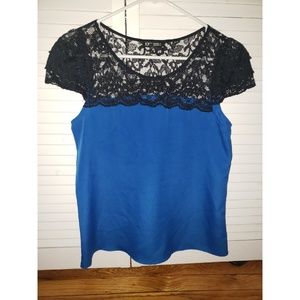 Express lace shoulder top cobalt blue